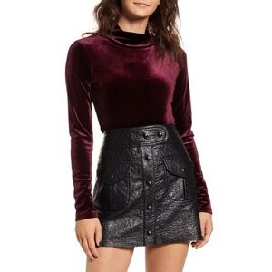 Articles of Society Velvet Bodysuit Burgundy Mock Neck Long Sleeve NWT Small